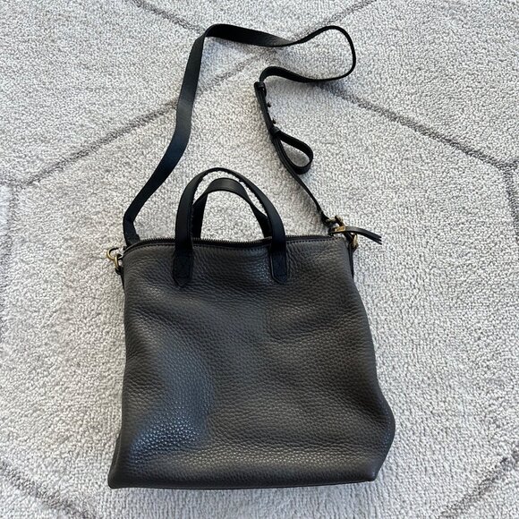 Madewell Transport Gray/Black Pebbled Leather Convertible Crossbody Bag - Picture 1 of 11